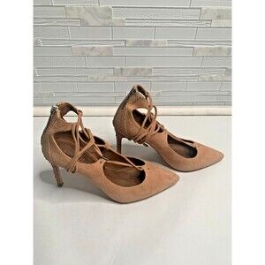 Donald J Pliner "PELLA" Blush Suede Lace Up Heels W Back Zipper Closure